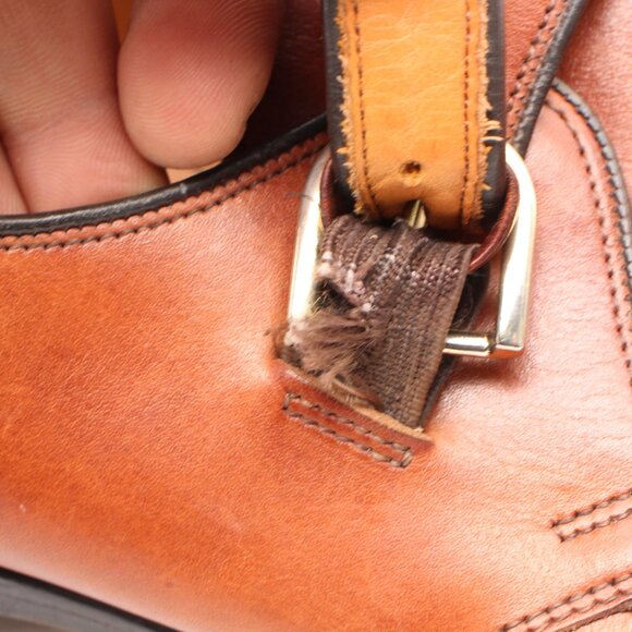 Allen Edmonds Hillsboro Men's 10.5 C Brown Leather Monk Strap Cap Toe Loafers - Picture 11 of 13